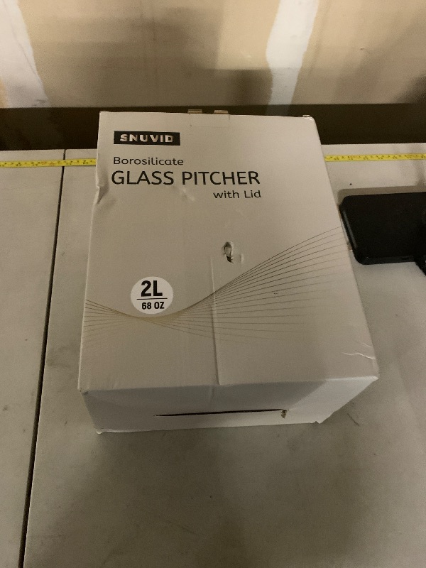 Photo 1 of 2 Pack 2 Liter/68 oz Square Glass Pitcher with Lid, Classic Stripes Water Pitchers with Handle for Fridge, Large Jug for Iced Tea, Coffee, Borosilicate Glass Carafe for Hot/Cold Brew Drink, Gold