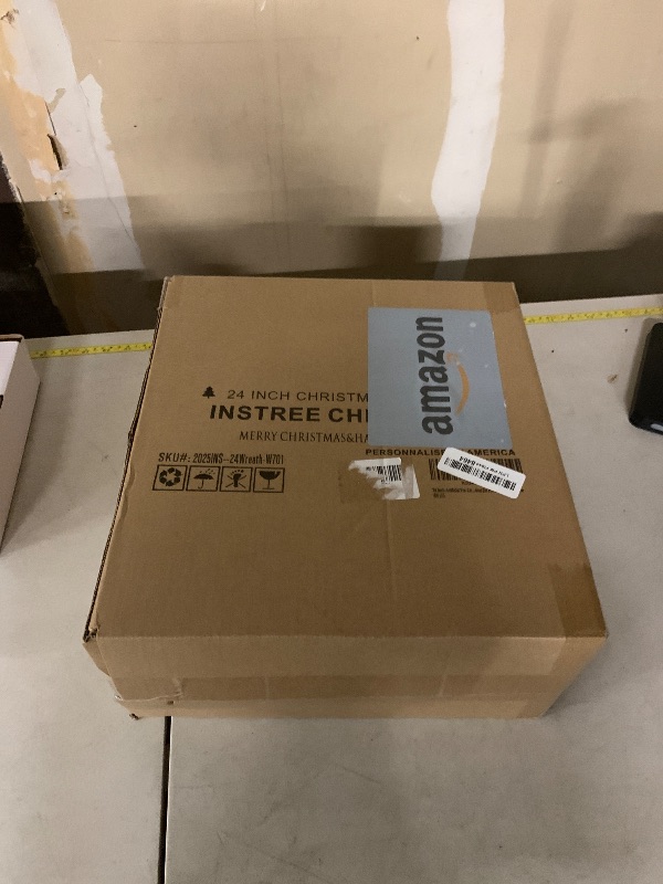 Photo 1 of 24 Inch Artificial Pre-Lit Christmas Wreath Spruce, 50 LED Warm White & Multi-Color Lights with Timer, Battery Operated, Holiday Decoration for Front Door, Outdoor