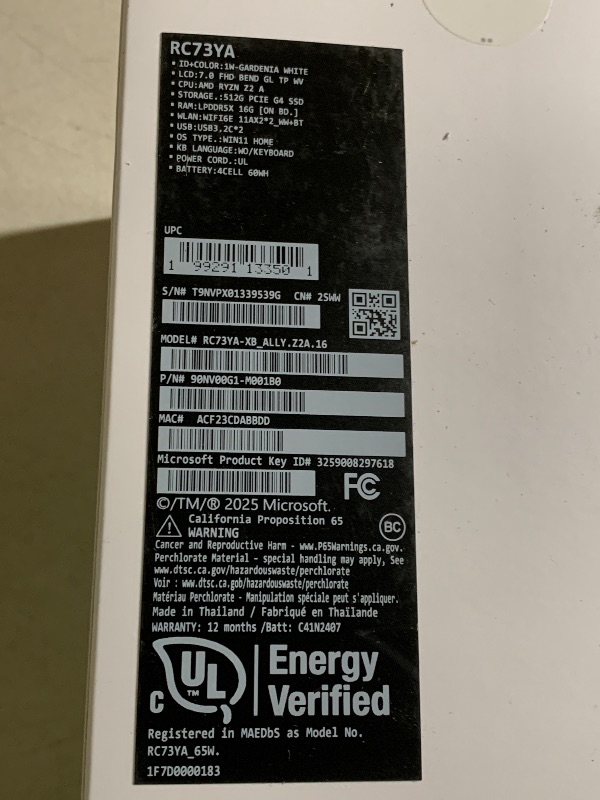 Photo 1 of ASUS ROG Xbox Ally – 7” 1080p 120Hz Touchscreen Gaming Handheld, 3-month Xbox Game Pass Premium included, AMD Ryzen Z2 A, 16GB RAM, 512GB SSD, White