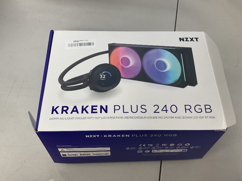 Photo 1 of NZXT Kraken Plus 240 RGB – AIO CPU Liquid Cooler – 240mm Radiator – F240 RGB Core Single Frame Fan – Customizable 1.54" Square LCD – AMD® AM5, AM4 – Intel® LGA 1851/1700, 1200/115X – Black