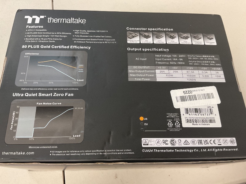 Photo 1 of Thermaltake Toughpower GF A3 1050W, True 600W 12VHPWR Connectors on PSU & NVIDIA RTX 40 Series, ATX 3.0/PCI-E 5.0, 80+ Gold, SLI/Crossfire Ready Power Supply, PS-TPD-1050FNFAGU-L, 10 Year Warranty