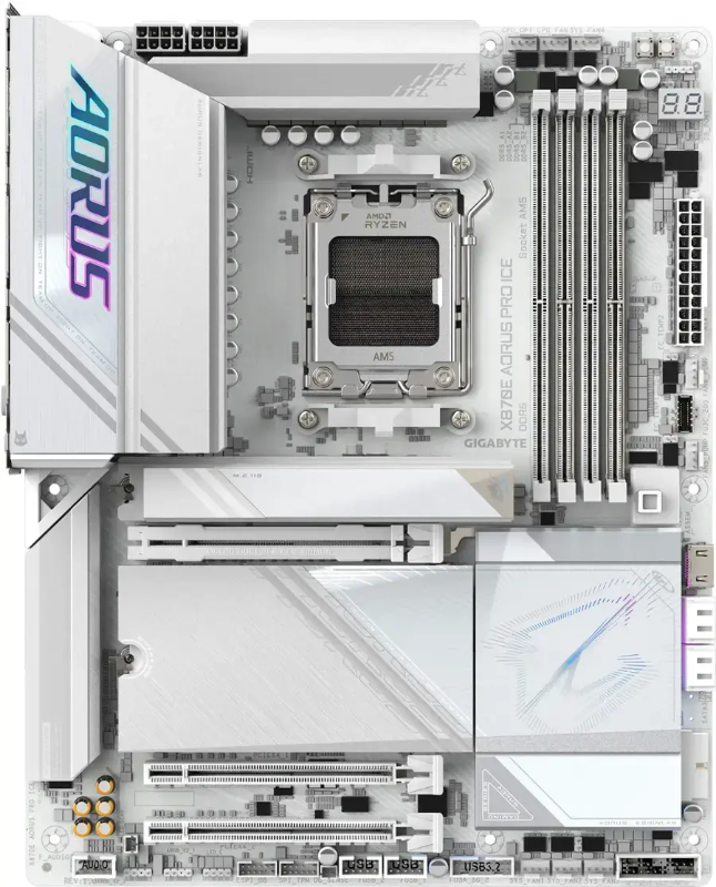 Photo 1 of GIGABYTE - X870E AORUS PRO ICE (Socket AM5) AMD X870 ATX DDR5 Wi-Fi 7 Motherboard - White