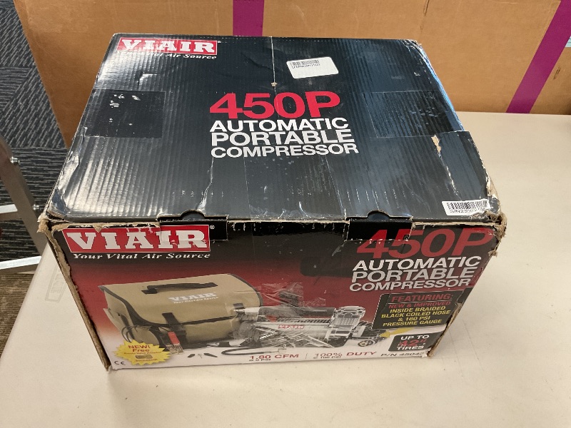Photo 1 of VIAIR 450P/45043 Automatic Portable Compressor, Tire Inflator Kit, Air Compressor for Truck, Jeep, SUV, and Car Tires, Portable Air Pump Kit, Car Accessories, 100% Duty Cycle, 150 PSI/1.80 CFM, Silver