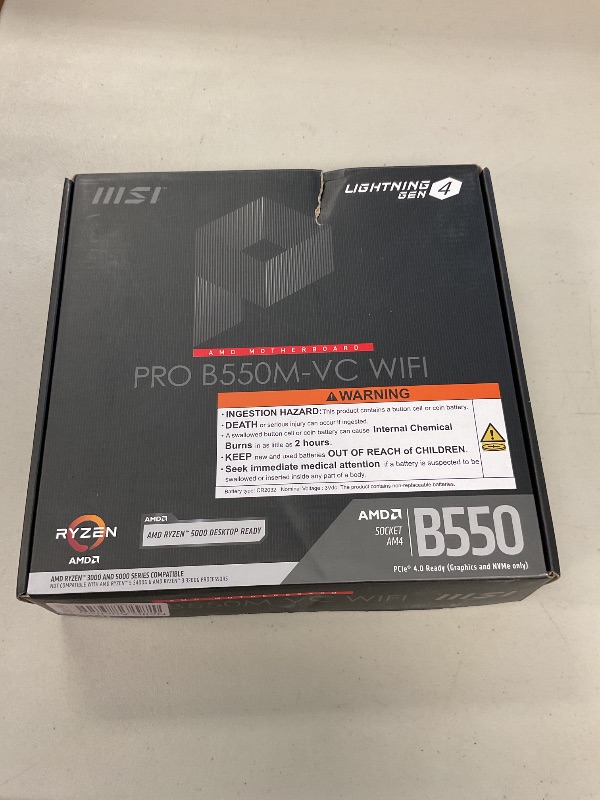 Photo 1 of MSI PRO B550M-VC WiFi ProSeries Motherboard (AMD Ryzen 5000 Series, AM4, DDR4, PCIe 4.0, SATA 6Gb/s, M.2, USB 3.2 Gen 2, HDMI/DP, Wi-Fi 6E, Bluetooth 5.2, mATX)