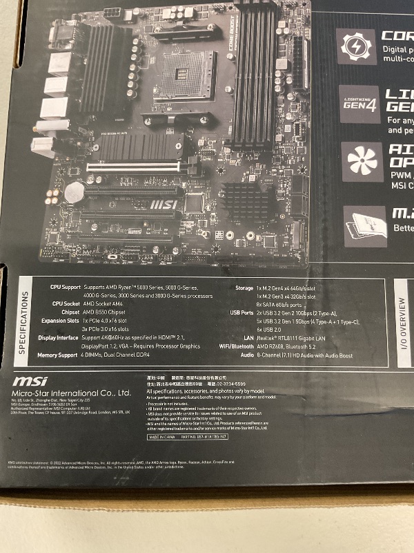 Photo 1 of MSI PRO B550M-VC WiFi ProSeries Motherboard (AMD Ryzen 5000 Series, AM4, DDR4, PCIe 4.0, SATA 6Gb/s, M.2, USB 3.2 Gen 2, HDMI/DP, Wi-Fi 6E, Bluetooth 5.2, mATX)