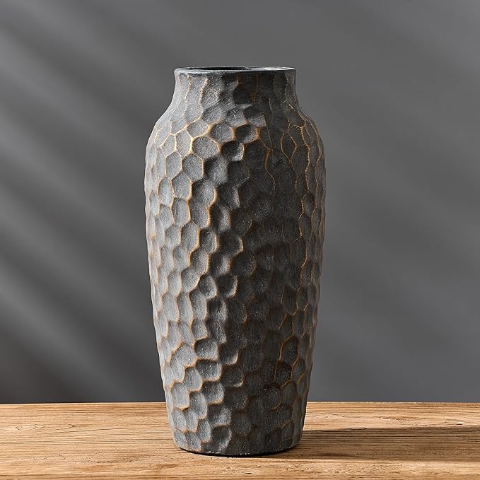 Photo 1 of 12.5 Inch Ceramic Rustic Antique Vase, Large Flower Farmhouse Unique Style Decorative Vase for Home Decor, Living Room, Table, Wedding, Shelf, Bronze