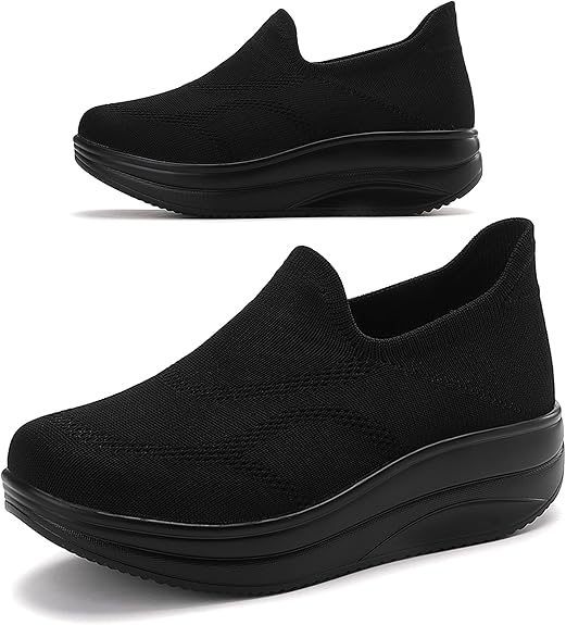 Photo 1 of RUIDENG Loafers Women Supportive | Platform Shoes for Women Easy On and Off | 2 Inch Rocker Bottom All Black Size 42