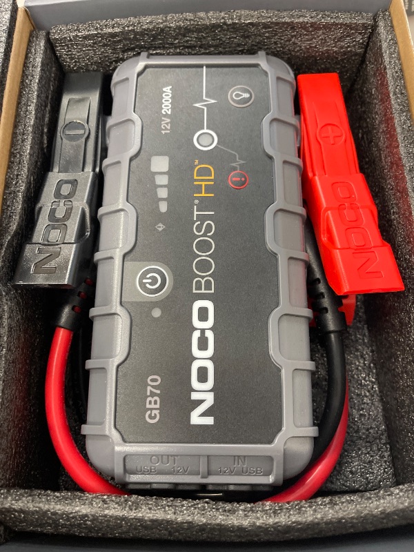 Photo 1 of NOCO Boost GB70: 2000A UltraSafe Jump Starter – 12V Lithium Battery Booster Pack, Portable Jump Box, Power Bank & Jumper Cables - for 8.0L Gas and 6.0L Diesel Engines