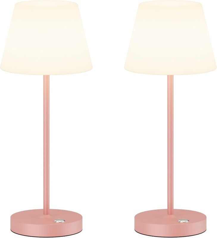 Photo 1 of 2 Pack Battery Operated Table Lamps, 6000mAh Cordless Battery Powered Desk Lamp, Modern LED Outdoor Waterproof Acrylic Table Lamps (Pink)
