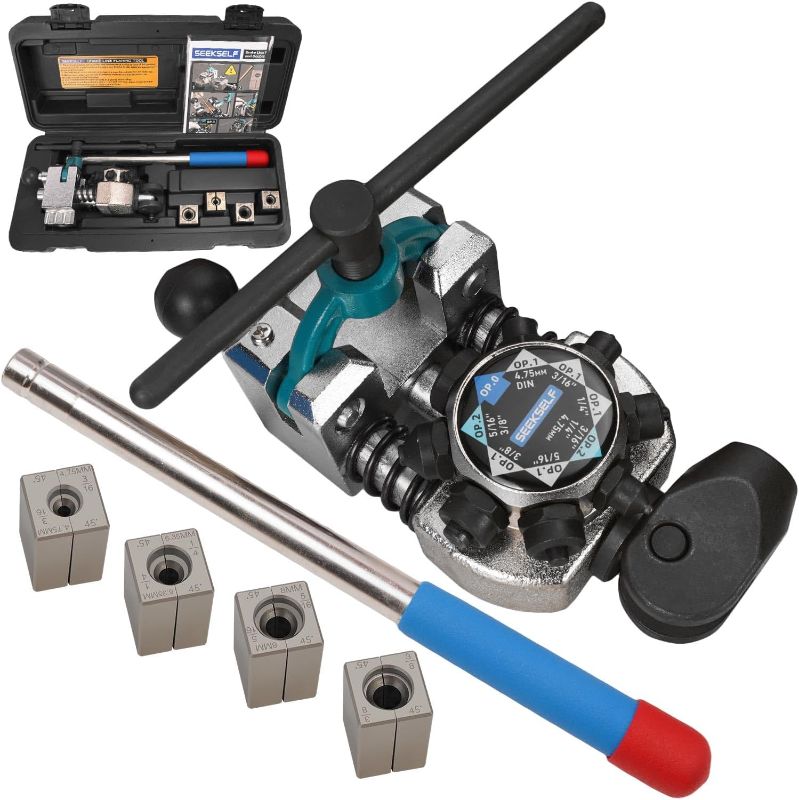 Photo 1 of Professional Brake Line Flaring Tool Kit for 45 Degree Single, Double and Bubble Flares, 3/16", 1/4", 5/16", 3/8" and 4.75mm Steel Copper Metal Tubing, Black
