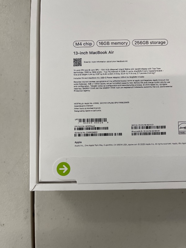 Photo 1 of Apple 2025 MacBook Air 13-inch Laptop with M4 chip: Built for Apple Intelligence, 13.6-inch Liquid Retina Display, 16GB Unified Memory, 256GB SSD Storage, 12MP Center Stage Camera, Touch ID; Sky Blue
