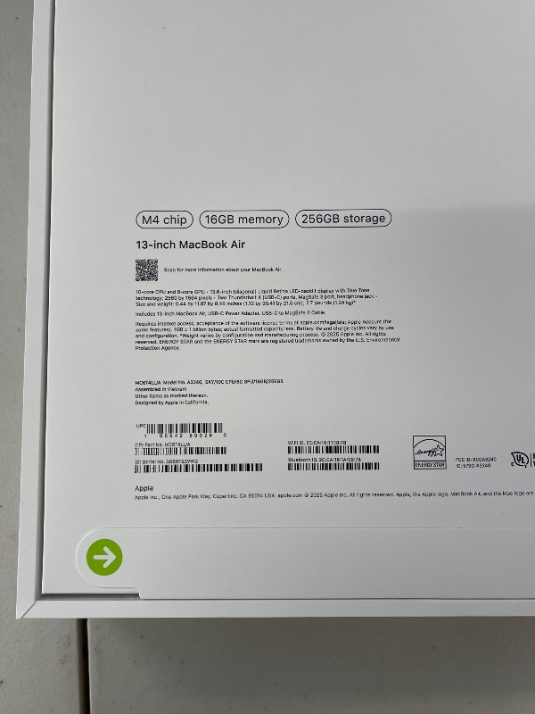 Photo 1 of Apple 2025 MacBook Air 13-inch Laptop with M4 chip: Built for Apple Intelligence, 13.6-inch Liquid Retina Display, 16GB Unified Memory, 256GB SSD Storage, 12MP Center Stage Camera, Touch ID; Sky Blue
