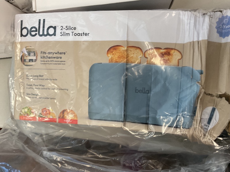 Photo 1 of bella 2 Slice Slim Toaster, 6 Setting Shade Control w Reheat and Cancel Buttons, Removable Crumb Tray, 10” Long Slot, Anti Jam & Auto Shutoff, Auto Centering Guides and Cord Wrap, 900 Watt, Surf