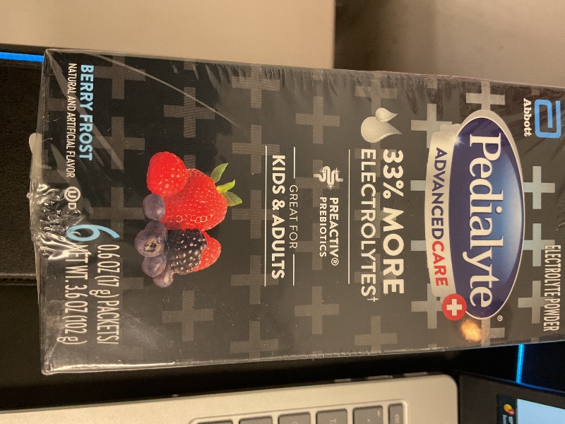 Photo 1 of Pedialyte AdvancedCare Plus Electrolyte Powder, Has 33% More Electrolytes and PreActiv Prebiotics, Berry Frost, 18 Powder Packets
