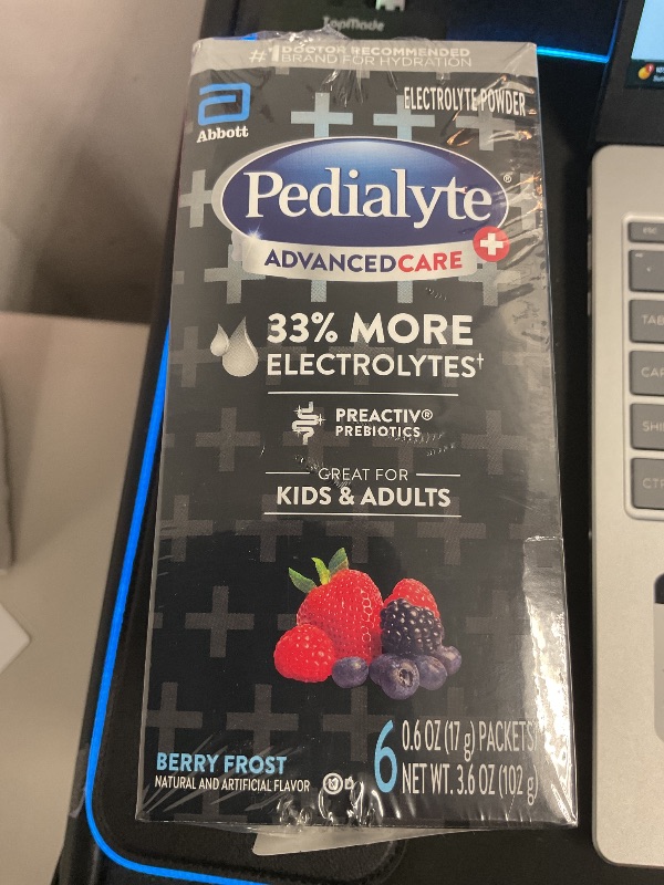 Photo 1 of Pedialyte AdvancedCare Plus Electrolyte Powder, Has 33% More Electrolytes and PreActiv Prebiotics, Berry Frost, 18 Powder Packets