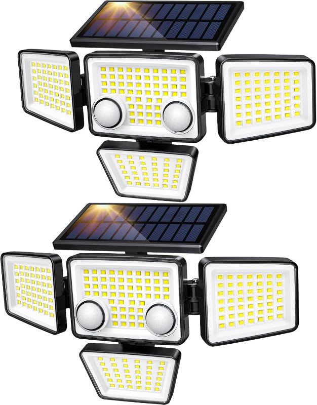 Photo 1 of Solar Outdoor Lights - 3000LM 188 LED Motion Sensor Outdoor Lights, 4 Heads Security Light,IP65 Waterproof, Easy Install,270°Wide Angle Flood Wall Light with 3 Modes for Backyard Yard (2 Pack)