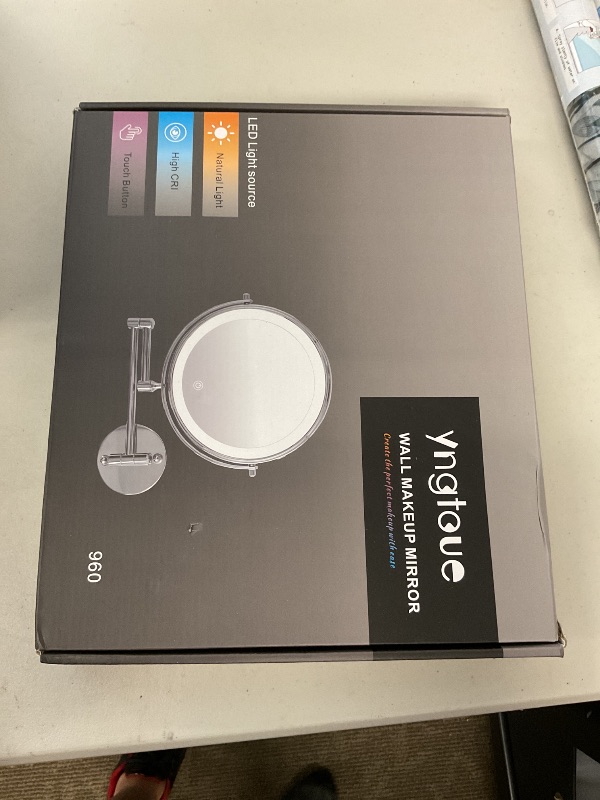 Photo 1 of yngtoue 9" Wall Mounted Makeup Mirror with Light, Black 10X Magnifying Glass, Bathroom Shaving Magnifying Mirror, 3000mAh USB Charging (960B10X)