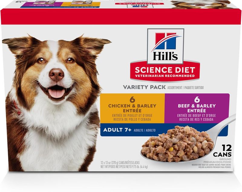 Photo 1 of Hill's Science Diet Adult 7+, Senior Adult 7+ Premium Nutrition, Wet Dog Food, Variety Pack: Chicken & Barley; Beef & Barley Loaf, 13 oz Can Variety Pack, Case of 12