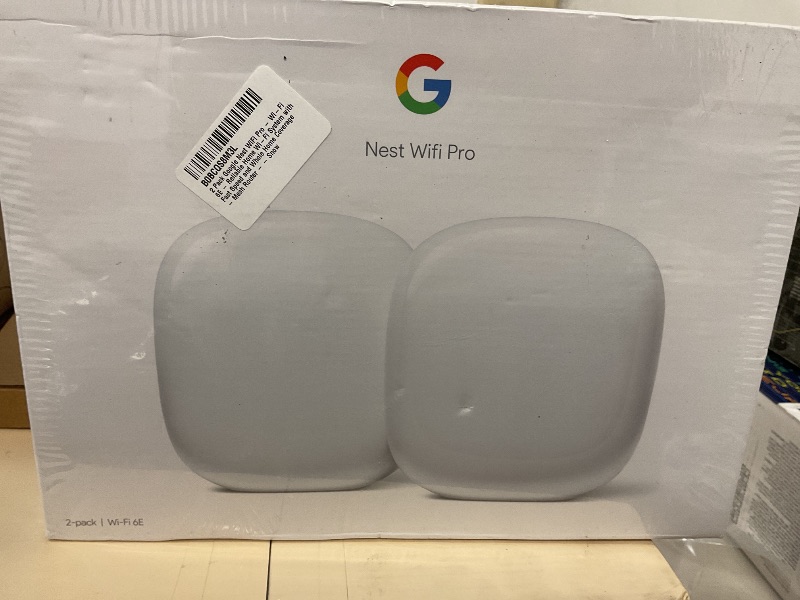 Photo 1 of Google Nest WiFi Pro - Wi-Fi 6E - Reliable Home Wi-Fi System with Fast Speed and Whole Home Coverage - Mesh Router - 2 Pack - Snow