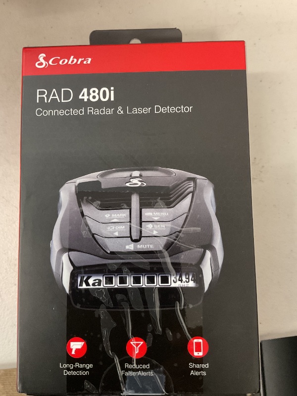 Photo 1 of Cobra RAD 480i Laser Radar Detector – Long Range Detection, Bluetooth, Apple CarPlay and Android Auto Compatible, LaserEye Front and Rear Detection, Digital Signal Processing, Black