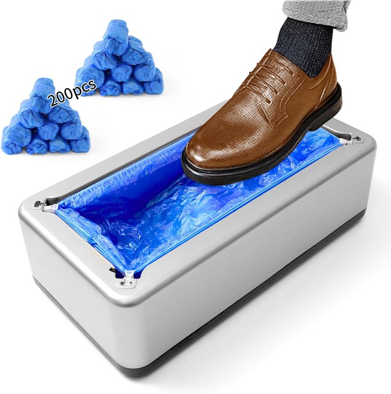 Photo 1 of Shoe Cover Dispenser with 200 Pcs Disposable Shoe Covers Automatic Shoe Cover Machine in Used at Home, Office, Hospital, Factory to Protect the Floor (Silver)