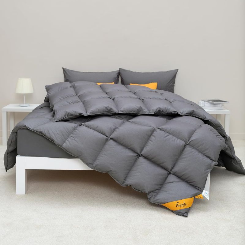 Photo 1 of eather Down Comforter King Size, Luxurious All Seasons Duvet Insert Grey Ultra-Soft Down Proof Fabric,Medium Warm Quilted Bed Comforter with Loops (106x90in)