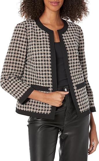 Photo 1 of Kasper Women's Petite Plaid Framed Jacket with Patch Pockets, Chocolate Multi