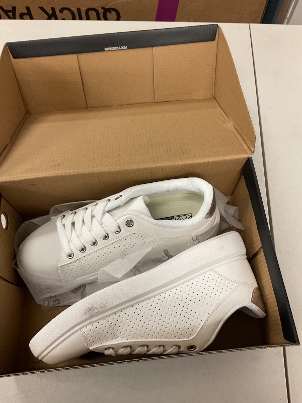 Photo 1 of KOZI Women Comfort Platform Fashion Sneaker Wedge Oxford Lace-up Shoe MG3275 with Removable Insole Silver Size 7
