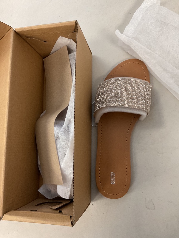 Photo 1 of 9.5 REDTOP Women's Rhinestone Sandals Slide Glitter Bling Casual Sandal Flat Open Toe Sparkle Slides