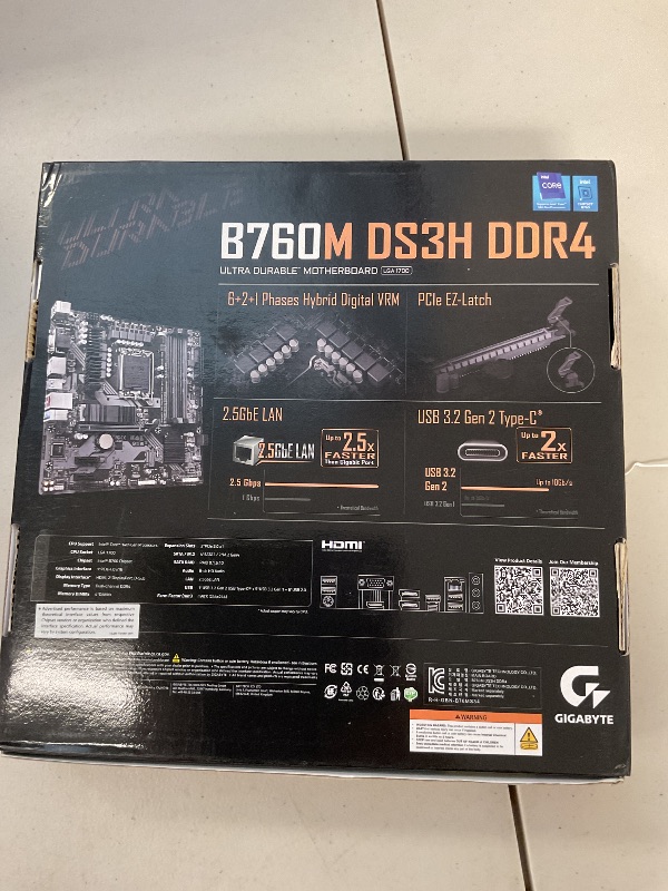 Photo 1 of GIGABYTE B760M DS3H DDR4 (LGA 1700/ Intel/ B760/ M-ATX/ DDR4/ Dual M.2/ PCIe 4.0/ USB 3.2 Gen 2 Type-C/ 2.5GbE LAN/Q-Flash Plus/PCIe EZ-Latch/Gaming Motherboard)