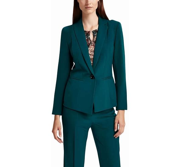 Photo 1 of Kasper Women's Petite Stretch Crepe Open Cardi with Zipper PKT, Evergreen