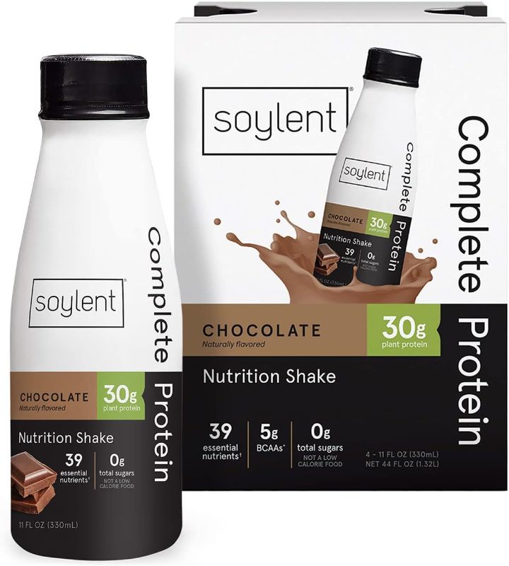 Photo 1 of Soylent Complete Protein Shake, Chocolate, 30g Protein, Vegan, Dairy Free and 0g Sugar, Ready to Drink Protein Drinks, 11oz (4 Pack)
Visit the Soylent Store