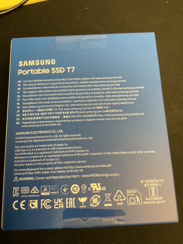 Photo 1 of Samsung T7 Portable SSD, 1TB External Solid State Drive, Speeds Up to 1,050MB/s, USB 3.2 Gen 2, Reliable Storage for Gaming, Students, Professionals, MU-PC1T0T/AM, Gray