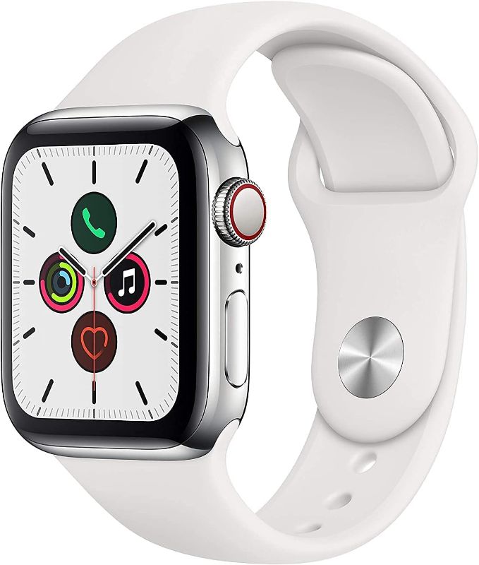 Photo 1 of Apple Watch Series 5 (GPS + Cellular, 40MM) - Silver Aluminum Case with White Sport Band