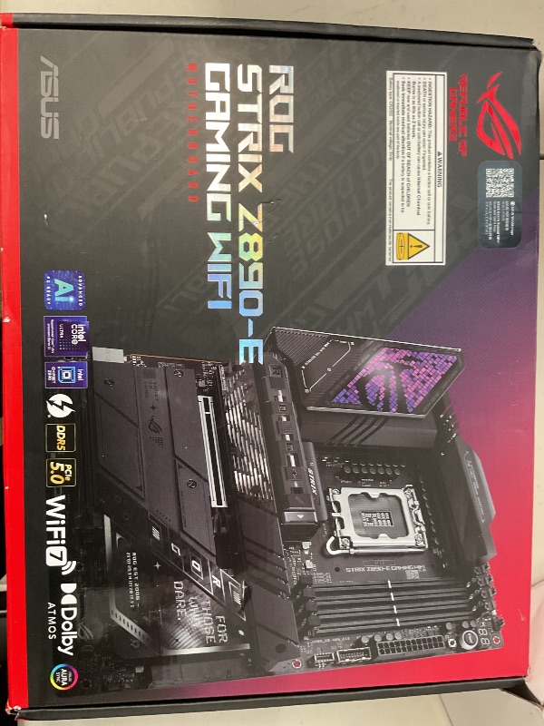 Photo 1 of ASUS ROG Strix Z890-E Gaming WiFi Intel® Z890 LGA 1851 ATX Motherboard, Advanced AI PC-Ready, 18+2+1+2 Stages, DDR5, WiFi 7, 7X M.2, Thunderbolt™ 4, USB Type-C®, AI Overclocking, Cooling & Networking