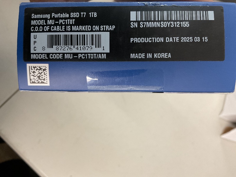 Photo 1 of Samsung T7 Portable SSD, 1TB External Solid State Drive, Speeds Up to 1,050MB/s, USB 3.2 Gen 2, Reliable Storage for Gaming, Students, Professionals, MU-PC1T0T/AM, Gray