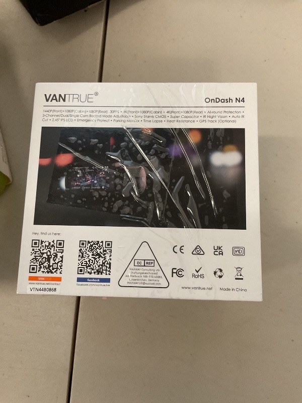 Photo 1 of VANTRUE N4 3 Channel Dash Cam, 4K+1080P Dual Channel, 1440P+1440P+1080P Front Inside Rear Three Way Triple Car Dash Camera, IR Night Vision, Capacitor, 24 Hours Parking Mode, Support 256GB Max