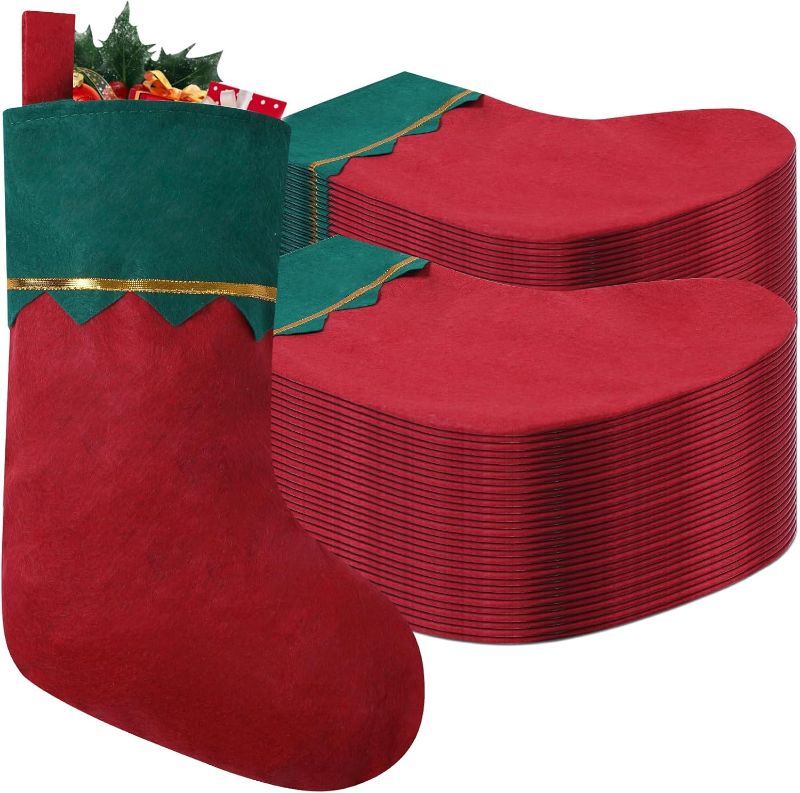 Photo 1 of 60 Pack Felt Red and Green Christmas Stockings, 15 Inches Personalized Christmas Stockings, White Cuff with Gold Trim DIY Christmas Stockings for Family Holiday Christmas Party Decorations
