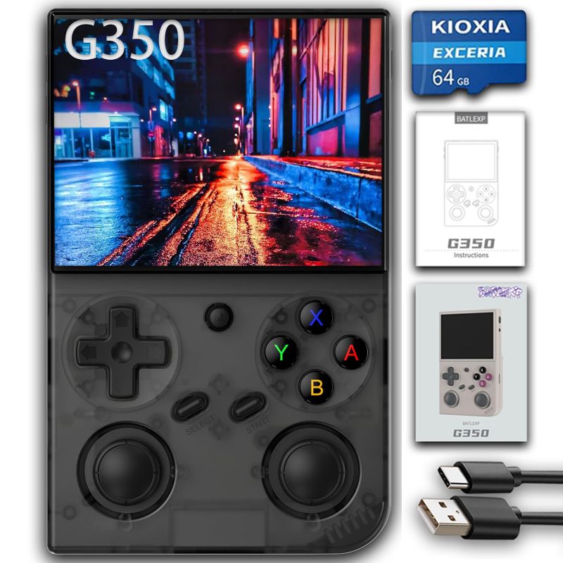 Photo 1 of G350 Retro Game Console,Linux System RK3326 G350 Handheld Game Console Built-in 64G TF Card 4371 Games,3.5-inch IPS Screen, WiFi, Bluetooth 4.2, HDMI Output, 3200mAh Battery