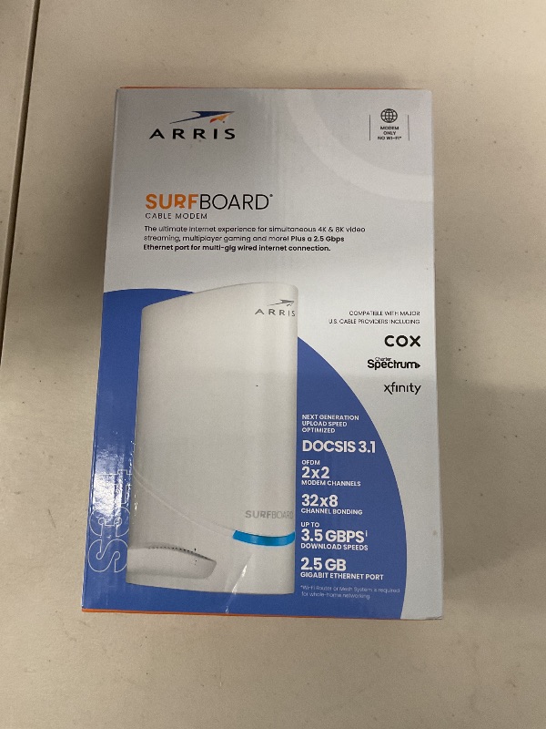 Photo 1 of ARRIS (S34) - Cable Modem - Fast DOCSIS 3.1 Multi-Gigabit Cable Modem, for Comcast Xfinity, Cox, Spectrum & More, 2.5 Gbps Max Internet Speeds, 2 Year Warranty - (No Built-in WiFi)
