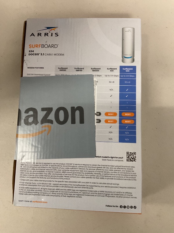 Photo 1 of ARRIS (S34) - Cable Modem - Fast DOCSIS 3.1 Multi-Gigabit Cable Modem, for Comcast Xfinity, Cox, Spectrum & More, 2.5 Gbps Max Internet Speeds, 2 Year Warranty - (No Built-in WiFi)