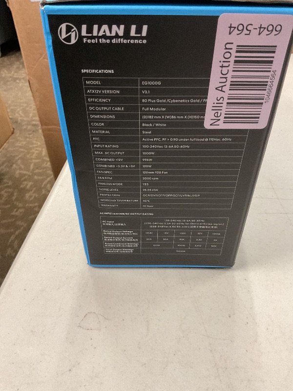 Photo 1 of Lian Li Edge Serie - 1000W Full Modular Power Supply (Fan USB Hub Included) - Gold - ATX 3.1 - PCIE 5.1 Support - 12V-2x6 Connector - L-Shape Design for Dual Chamber Case - White (EG1000G.WH)