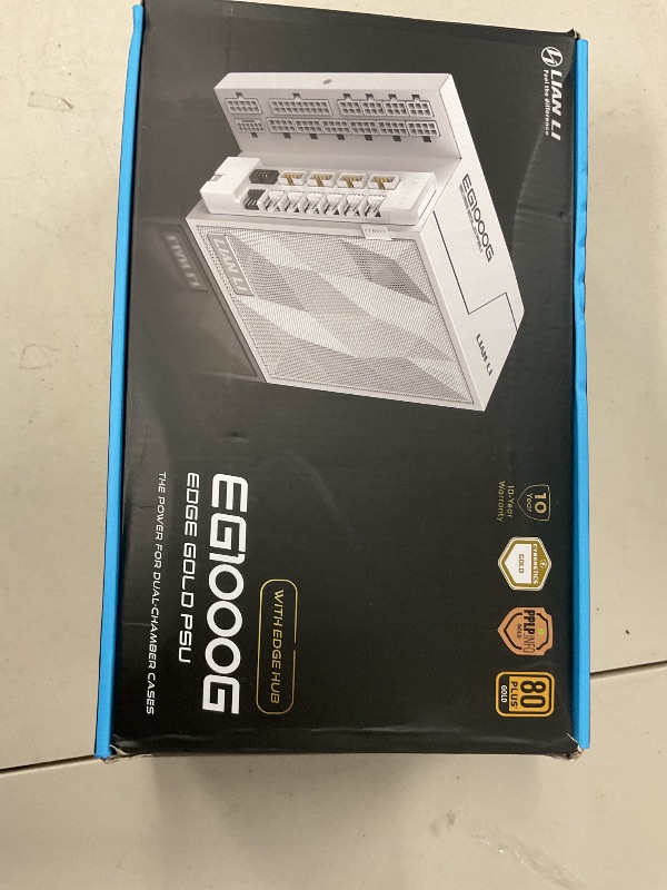 Photo 1 of Lian Li Edge Serie - 1000W Full Modular Power Supply (Fan USB Hub Included) - Gold - ATX 3.1 - PCIE 5.1 Support - 12V-2x6 Connector - L-Shape Design for Dual Chamber Case - White (EG1000G.WH)