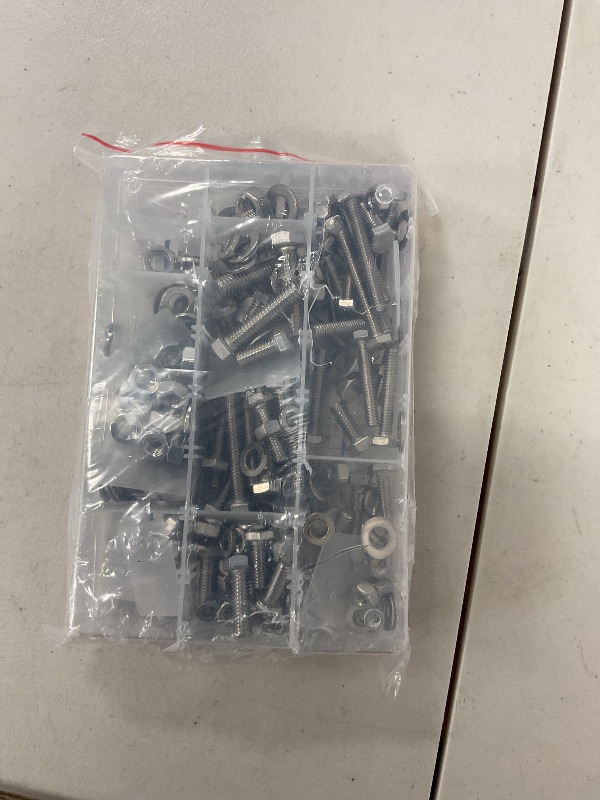 Photo 1 of 284PCS Hex Head Bolts and Nuts Assortment Kit, Nuts and Bolts, Flat & Spring Lock Washers Bolt Assortment, Size 1/4-20”, 5/16-18”, 3/8-16”, Stainless Steel Screws Kit with Storage Case
