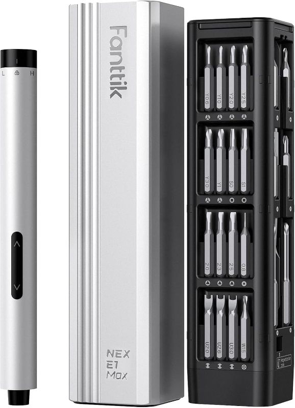Photo 1 of Fanttik E1 Max 3.7V Electric Screwdriver, Mini Precision Screwdriver Set, 50 Magnetic Bits, Magnetic Storage, 5/32‘’Hex, Repair Tool Kit for Electronics Phone Camera Laptop Watch (Silver)