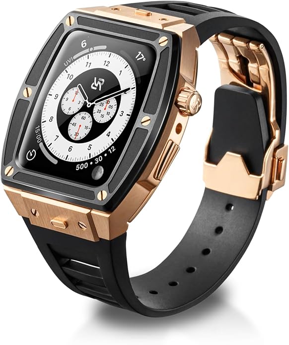 Photo 1 of Luxury Designer Stainless Steel Case and Rubber Band Compatible for Apple Watch Series 9 8 7 6 se se II 44/45mm,Military Rugged Protective Bumper Tacticalfor iWatch