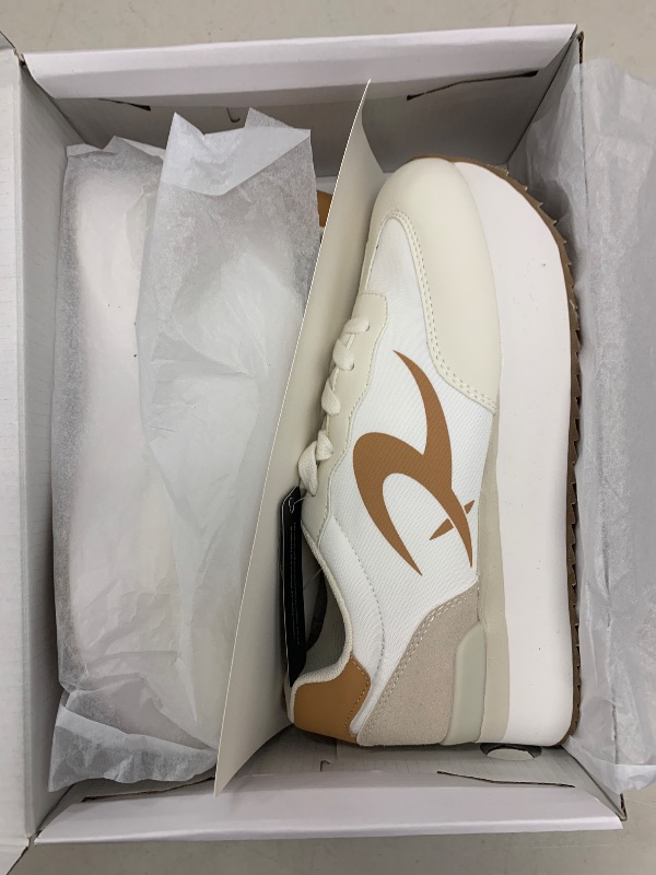 Photo 1 of Rihero Women's Platform Sneakers Casual Lace Up Non Slip Tennis Walking Shoes Comfortable Lightweight Chunky Fashion Sneakers Beige Size 6.5
