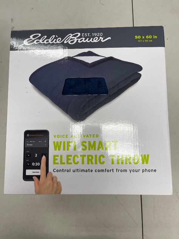 Photo 1 of Eddie Bauer | Smart Heated Electric Throw Blanket - Reversible Sherpa - Wi-Fi Enabled - Compatible with Alexa, Google, iOS, Android - Indigo