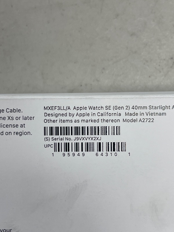 Photo 1 of Apple Watch SE (2nd Gen) [GPS 40mm] Smartwatch with Starlight Aluminum Case with Starlight Sport Band S/M. Fitness and Sleep Trackers, Crash Detection, Heart Rate Monitor, Retina Display