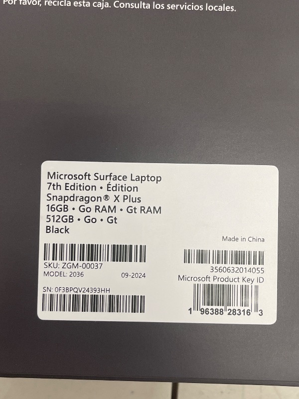 Photo 1 of Microsoft Surface Laptop (2024), Windows 11 Copilot+ PC, 13.8" Touchscreen Display, Snapdragon X Plus (10 core), 16GB RAM, 512GB SSD Storage, Black